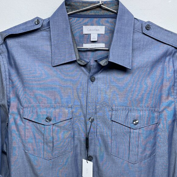 Men's Calvin Klein Slim Fit Dress Blues Shirt - NWT - Size Small - Picture 4 of 7